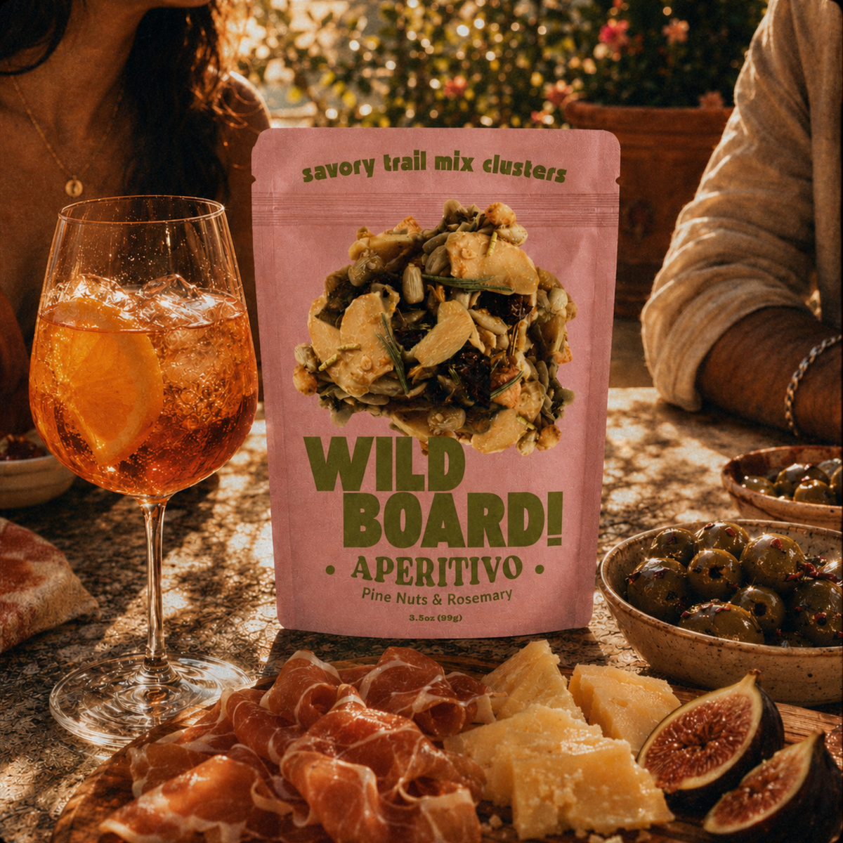 Aperitivo clusters styled with a spritz and antipasti