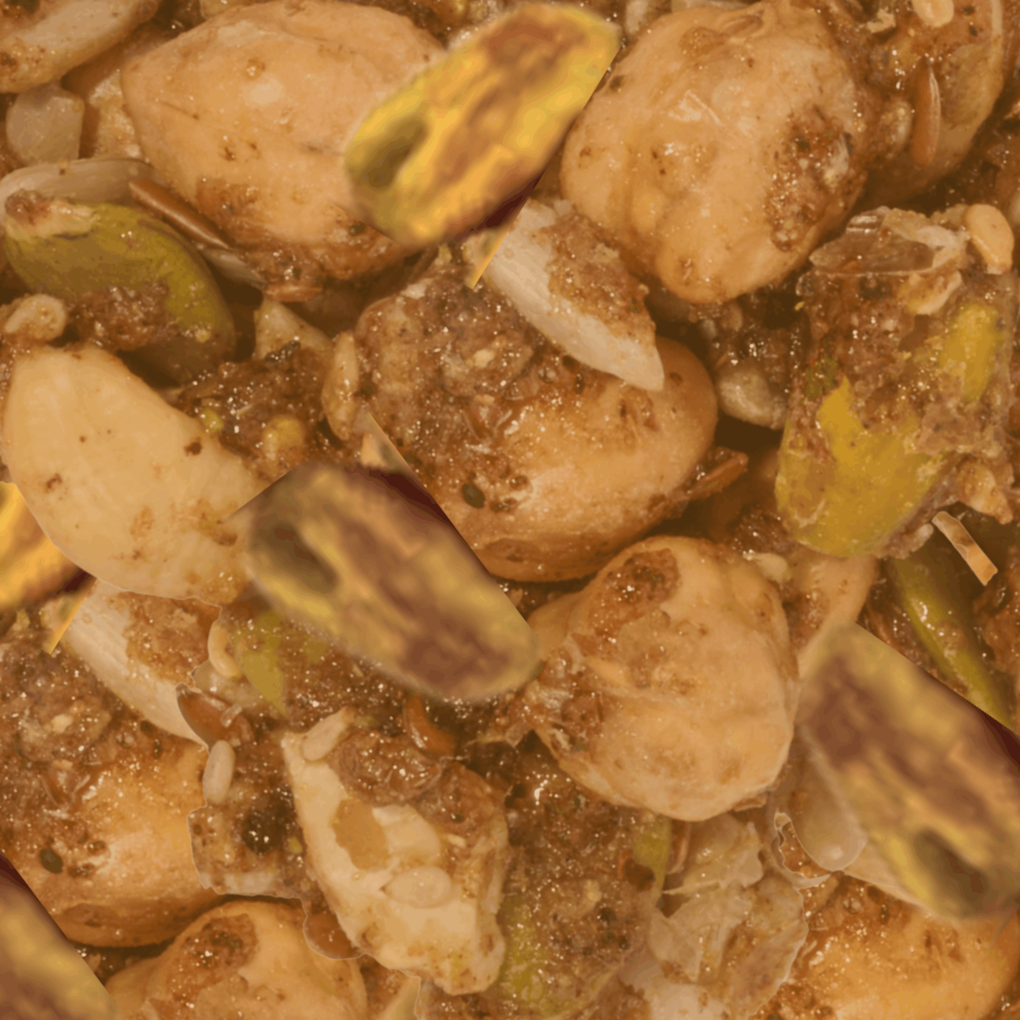 WildBoard savory trail mix clusters beside loose trail mix, showing how a cluster keeps the whole recipe in one bite