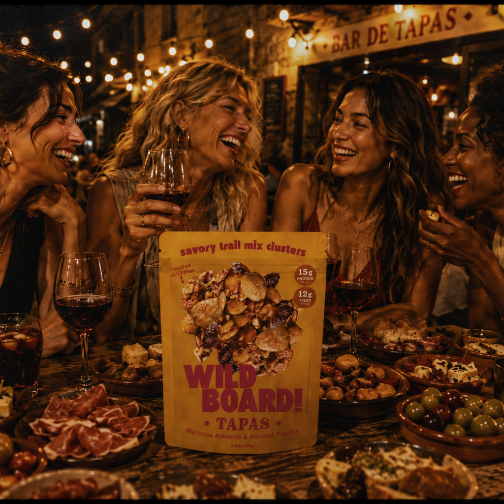 WildBoard Tapas pouch styled for a real life snacking moment, the board that comes with you