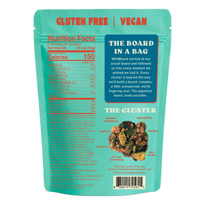 Back of the WildBoard Mezze pouch showing the full ingredient list and nutrition details