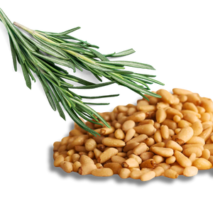 A serving of WildBoard Aperitivo savory trail mix clusters showing the pine nut and rosemary coated pieces