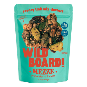 WildBoard Mezze savory trail mix clusters, three pack of 3.5 ounce stand up pouches, made with pistachios and za'atar, vegan and made with gluten free ingredients