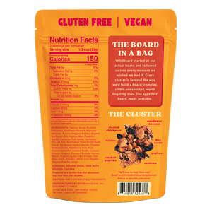 Back of the WildBoard Tapas pouch showing the full ingredient list and nutrition details